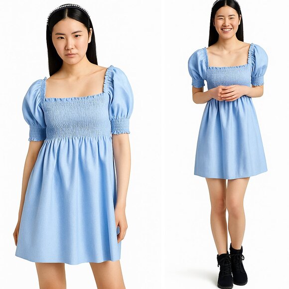 Hill House Athena Nap Dress Light Blue Glitter Check Size XS Wedding Guest - Picture 1 of 8